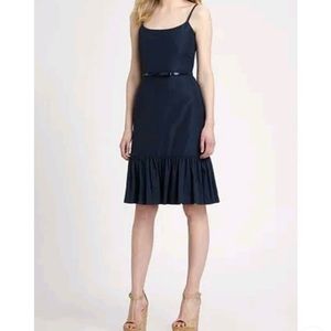 Kate Spade Talitha spaghetti strap Ruffle Hem Dress 04 navy cotton silk blend